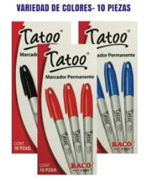 CAJA DE MARCADORES TATOO AZUL 10 UNI. FX20