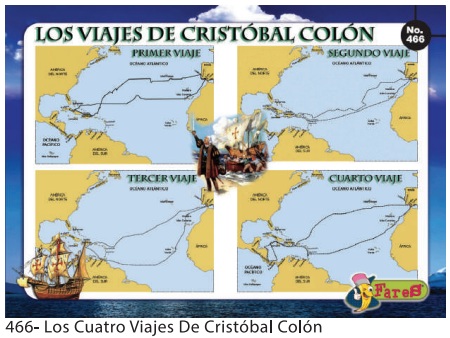 [F466] LAMINAS EDUCATIVAS LOS 4 VIAJES DE CRISTOBAL COLON